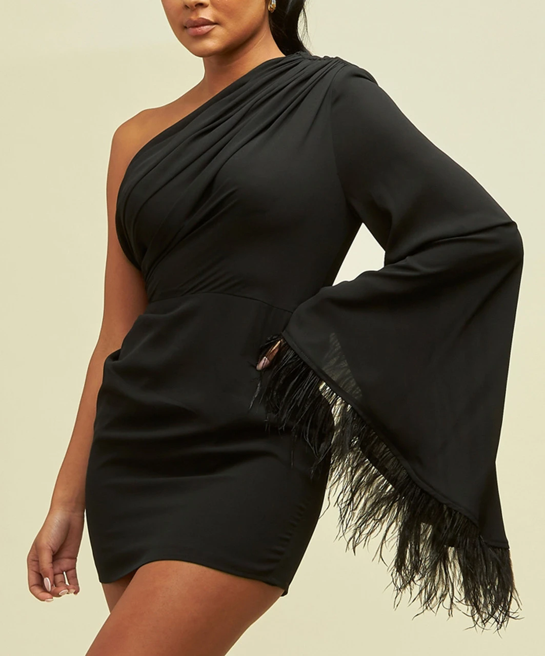 Size Small, Cleo One Sleeve Mini Dress - Black Feather-FINAL SALE - Image 3
