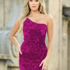 Aria One Shoulder Mini Dress - Fuchsia