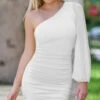 Clara One Sleeve Mini Dress - White