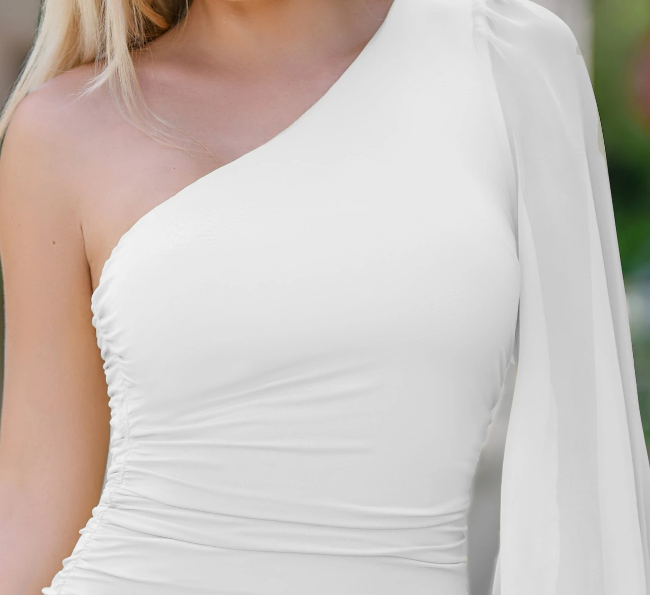 Clara One Sleeve Mini Dress - White - Image 3