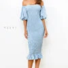 Skyla Shirred Midi Dress - LIGHT BLUE