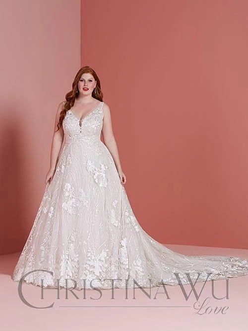 Christina Wu 29360 Plunging Neckline Plus Size Wedding Dress