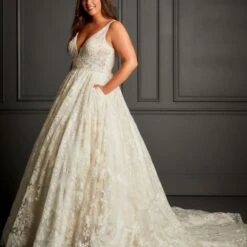 Christina Wu 29377 Plunging Neckline Plus Size Wedding Dress