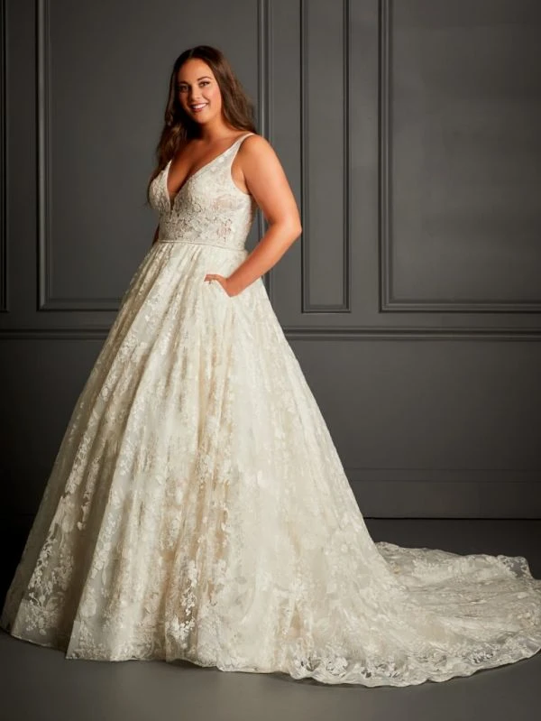 Christina Wu 29377 Plunging Neckline Plus Size Wedding Dress