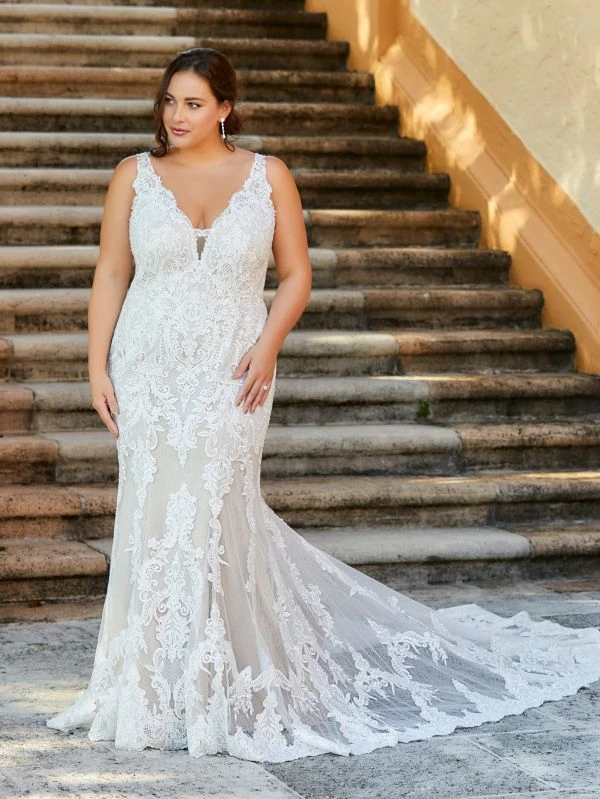 Christina Wu 29381 Plunging Neckline Plus Size Wedding Dress