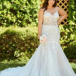 Christina Wu 29382 Sheer Bodice Floral Plus Size Wedding Dress