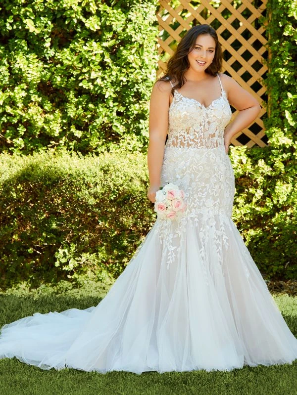 Christina Wu 29382 Sheer Bodice Floral Plus Size Wedding Dress