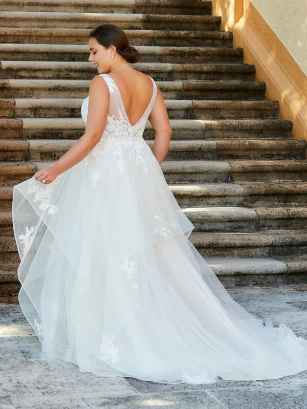 Christina Wu 29383 Tiered Skirt V-Neck Plus Size Wedding Dress - Image 2