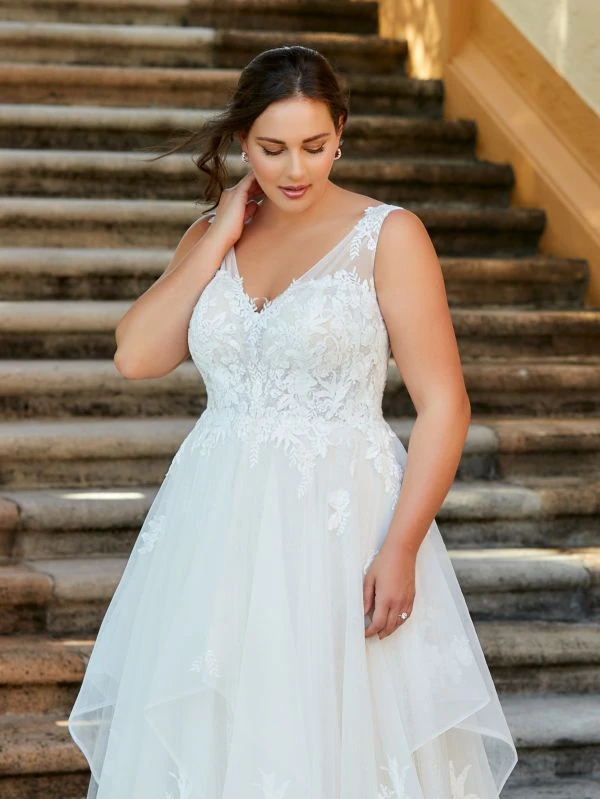 Christina Wu 29383 Tiered Skirt V-Neck Plus Size Wedding Dress - Image 3