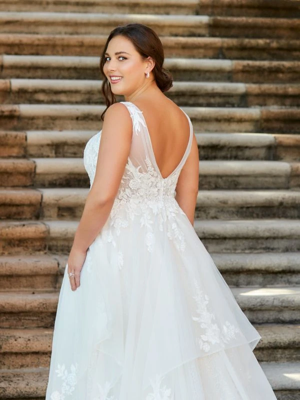 Christina Wu 29383 Tiered Skirt V-Neck Plus Size Wedding Dress - Image 4