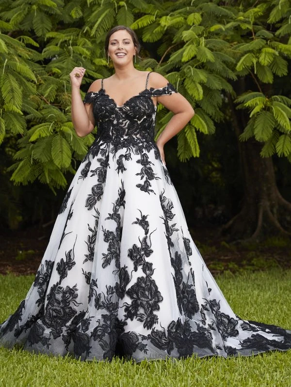 Christina Wu 29395 Cold Shoulder Floral Plus Size Wedding Dress