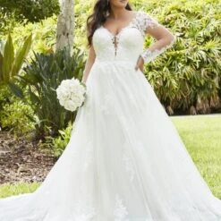 Christina Wu 29396 Sheer Sleeve Illusion Back Plus Size Wedding Dress