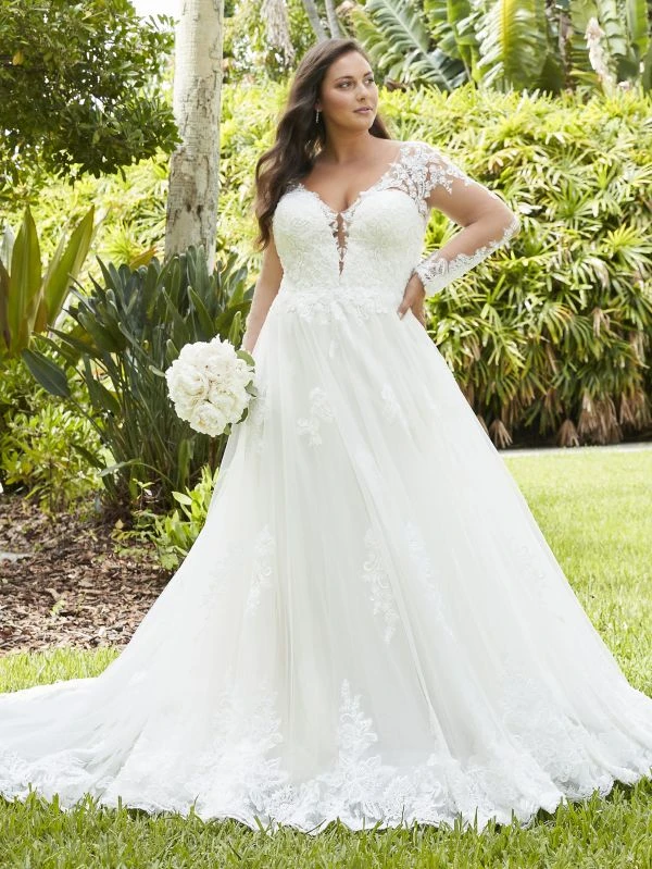 Christina Wu 29396 Sheer Sleeve Illusion Back Plus Size Wedding Dress
