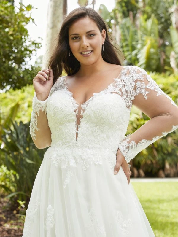 Christina Wu 29396 Sheer Sleeve Illusion Back Plus Size Wedding Dress - Image 2