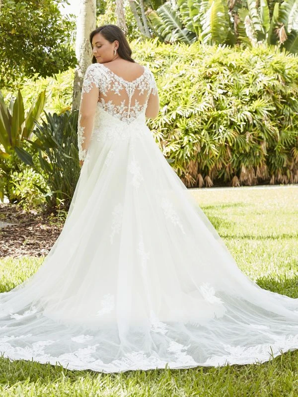 Christina Wu 29396 Sheer Sleeve Illusion Back Plus Size Wedding Dress - Image 3