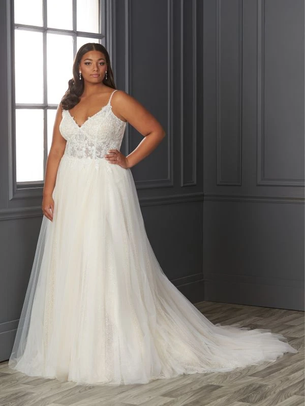 Christina Wu 29410 Sheer Bodice Low Back Plus Size Wedding Dress