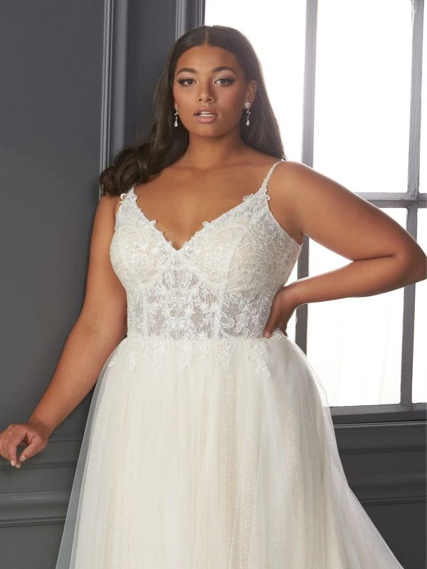 Christina Wu 29410 Sheer Bodice Low Back Plus Size Wedding Dress - Image 2