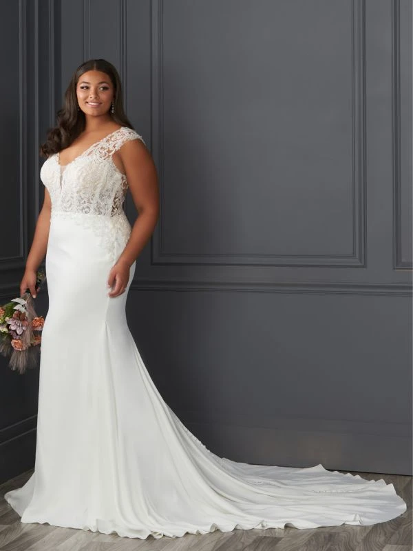 Christina Wu 29417 Beaded Bodice Cap Sleeve Plus Size Bridal Dress
