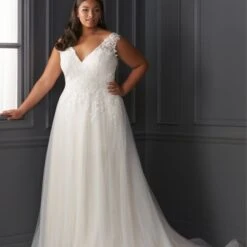 Christina Wu 29418 Detachable Sleeves V-Neck Plus Size Bridal Dress