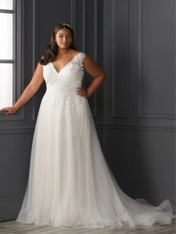 Christina Wu 29418 Detachable Sleeves V-Neck Plus Size Bridal Dress