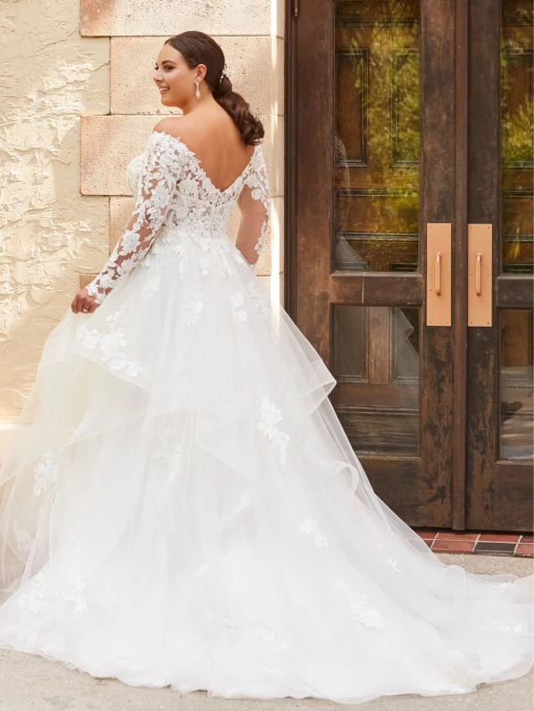 Christina Wu 29425 Flounce Skirt Long Sleeve Plus Size Wedding Dress - Image 3