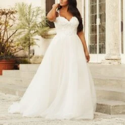 Christina Wu 29440 Front Slit Spaghetti Strap Plus Size Wedding Dress