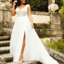 Christina Wu 29446 Scoop Neck High Slit Plus Size Bridal Dress