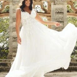 Christina Wu 29447 Ruched Bodice V-Neck Plus Size Bridal Dress