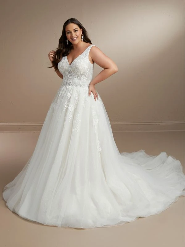 Christina Wu 29447 Ruched Bodice V-Neck Plus Size Bridal Dress - Image 4