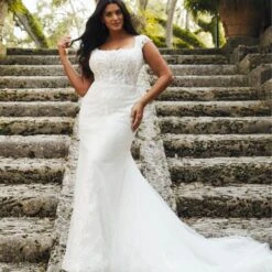 Christina Wu 29448 Square Neckline Cap Sleeve Plus Size Bridal Dress