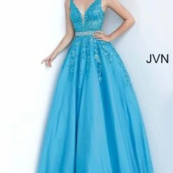 Jovani JVN00925 Plunging Neckline Embroidered Dress