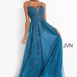Jovani JVN02266 Spaghetti Strap Embroidered Dress
