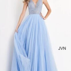 Jovani JVN05818 Beaded Bodice V-Neck Dress