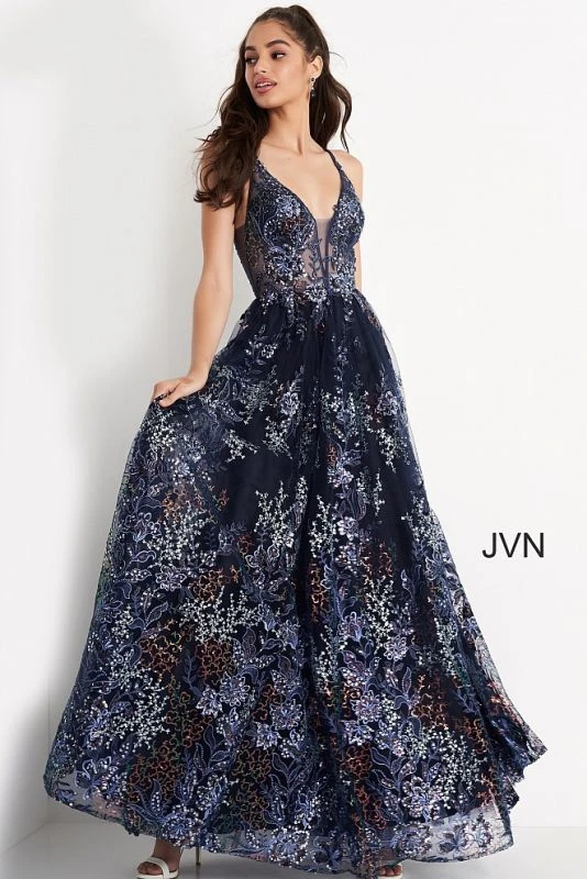 Jovani JVN06457 Sheer Bodice Floral Dress