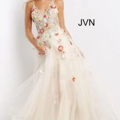 Jovani JVN08082 Floral Appliques Glitter Dress