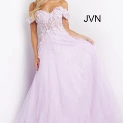 Jovani JVN08295 Sheer Top Off The Shoulder Dress