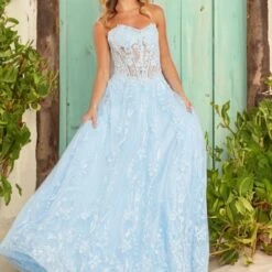 Jovani JVN12254 Floral Glitter Sheer Corset Dress