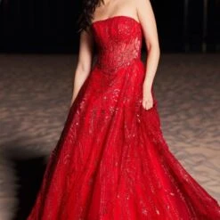 Jovani JVN26109 Floral Glitter Strapless Dress