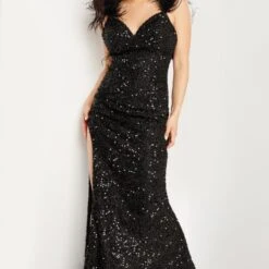 Jovani JVN36417 Feather Straps Sequin Dress