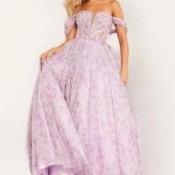 Jovani JVN36581 Floral Glitter Off The Shoulder Dress