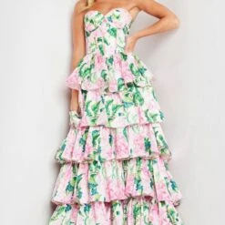 Jovani JVN37058 Layered Skirt Floral Dress