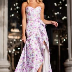 Jovani JVN37428 Ruffle Slit Floral Dress