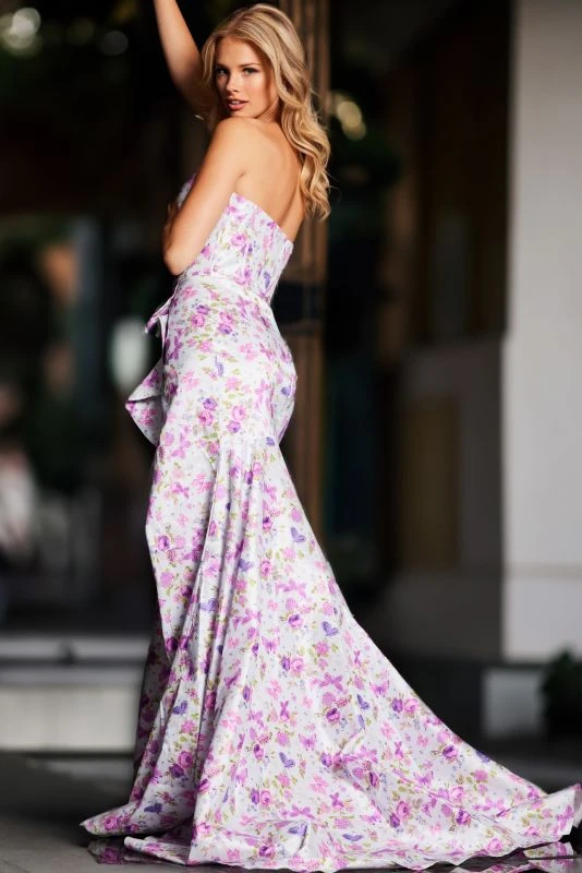 Jovani JVN37428 Ruffle Slit Floral Dress - Image 2