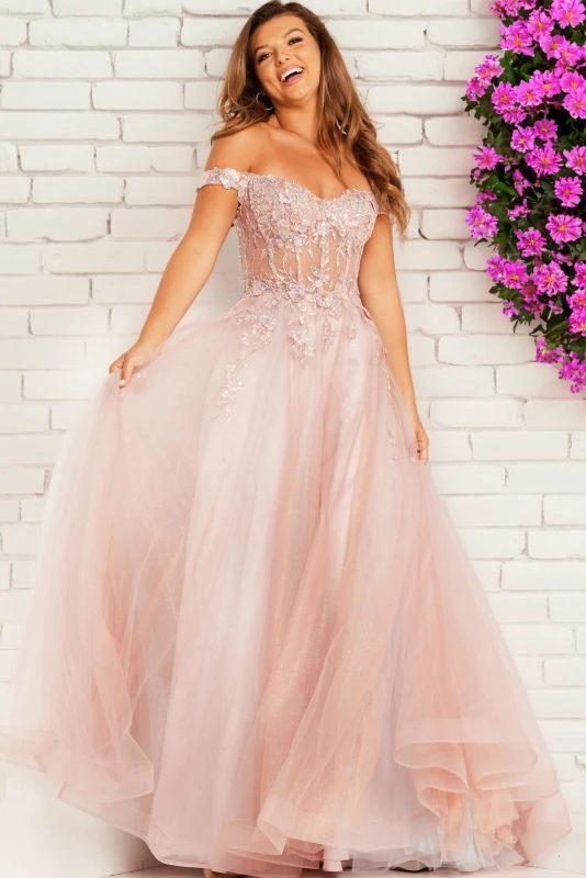 Jovani JVN37436 Sheer Corset Off The Shoulder Dress