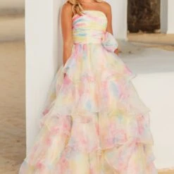 Jovani JVN37456 Layered Skirt Strapless Dress