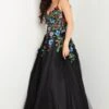 Jovani JVN37489 Floral Embroidered Spaghetti Straps Dress