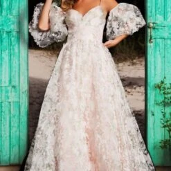 Jovani JVN37531 Detached Sleeves Floral Print Dress