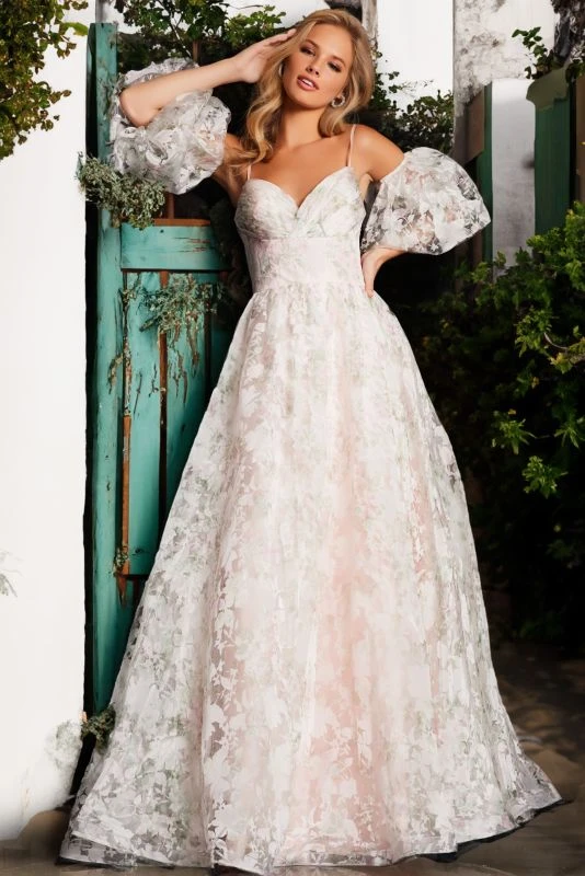 Jovani JVN37531 Detached Sleeves Floral Print Dress - Image 3