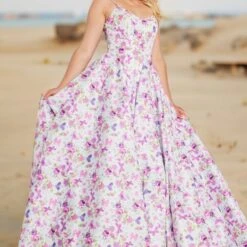 Jovani JVN38218 Floral Print Spaghetti Straps Dress