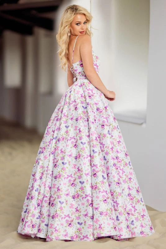 Jovani JVN38218 Floral Print Spaghetti Straps Dress - Image 2